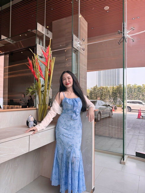 Floral Frill Spaghetti Strap Long Dress With Shrugs